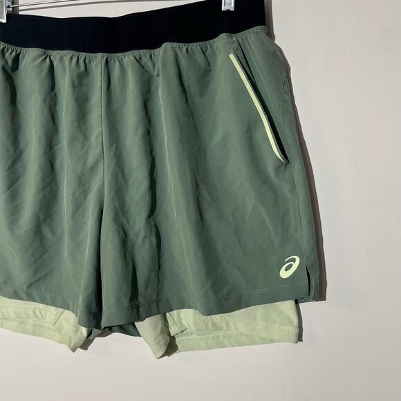 Asics Compression Shorts Green Running Gym Outerwear Shorts Men’s Size XL - Picture 2 of 7